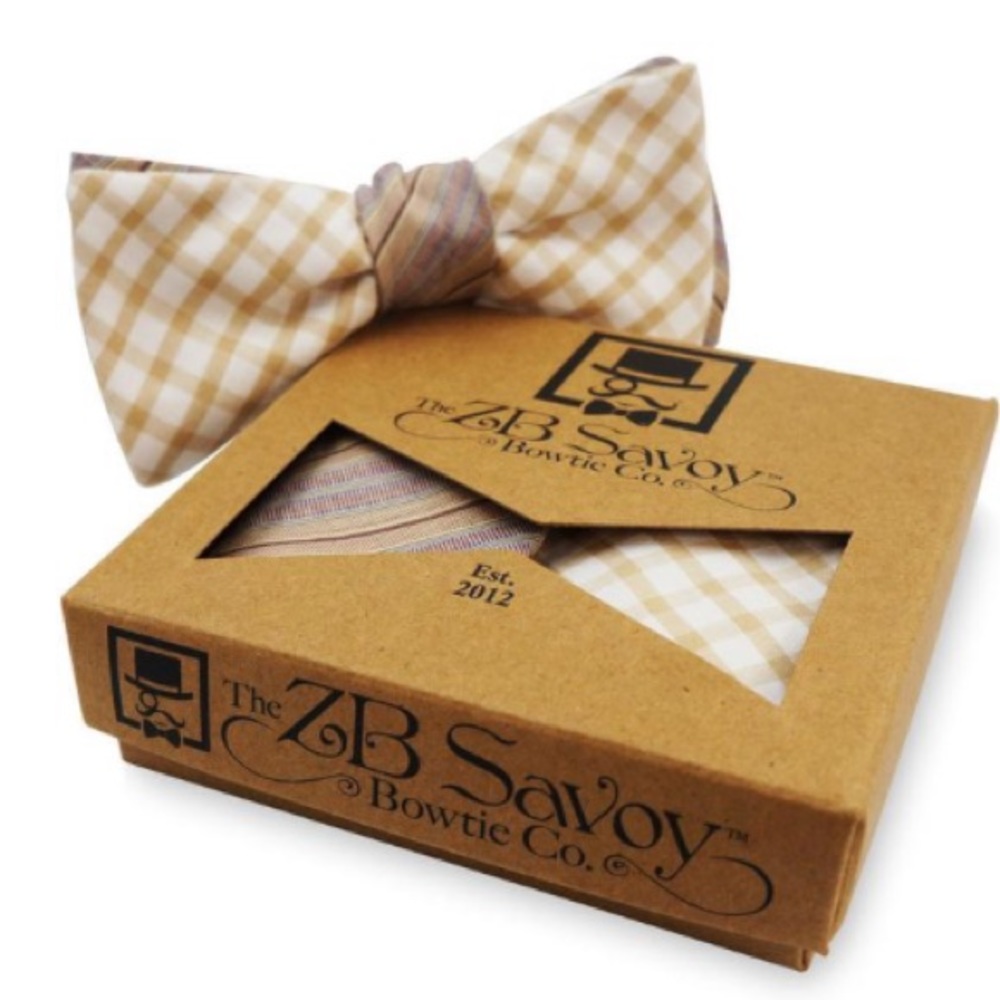 ZB Savoy Tan Striped Checked “Phuket” Bow Tie